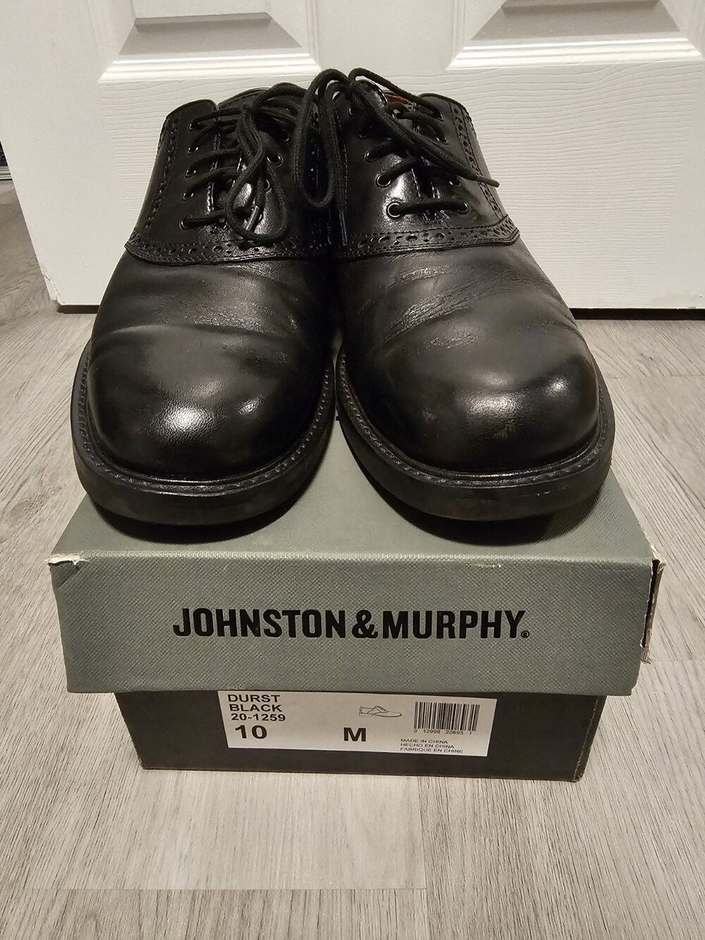 JOHNSTON & MURPHY DURST 20-1259 BLACK LEATHER SADDLE PLAIN TOE SHOES (10M)